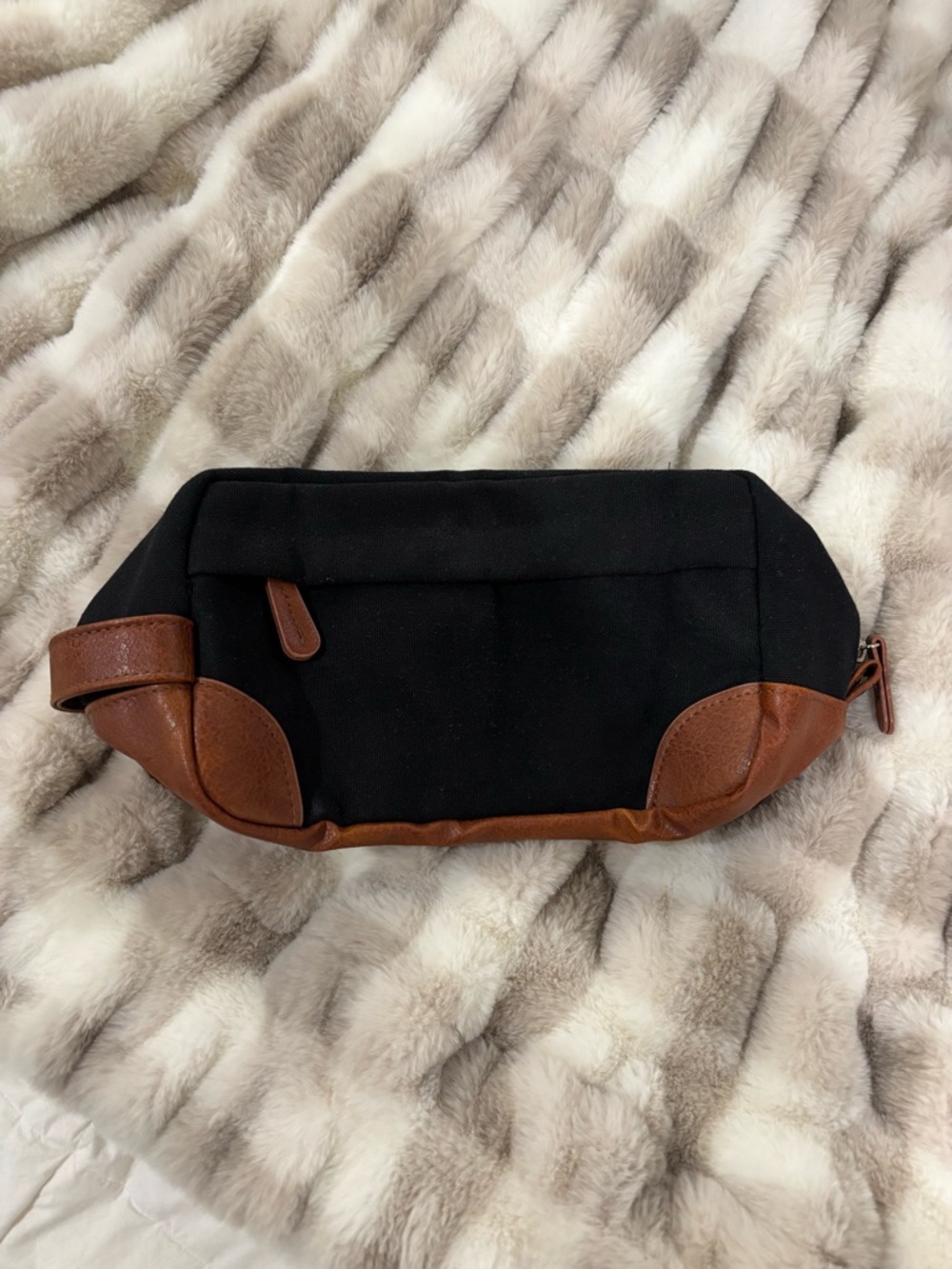 Men's Black and Brown Canvas Travel Toiletry Bag